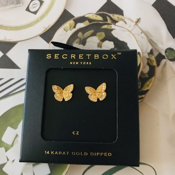 Anthropologie Jewelry - Secret Box gold butterfly w/ CZ earrings 🦋
